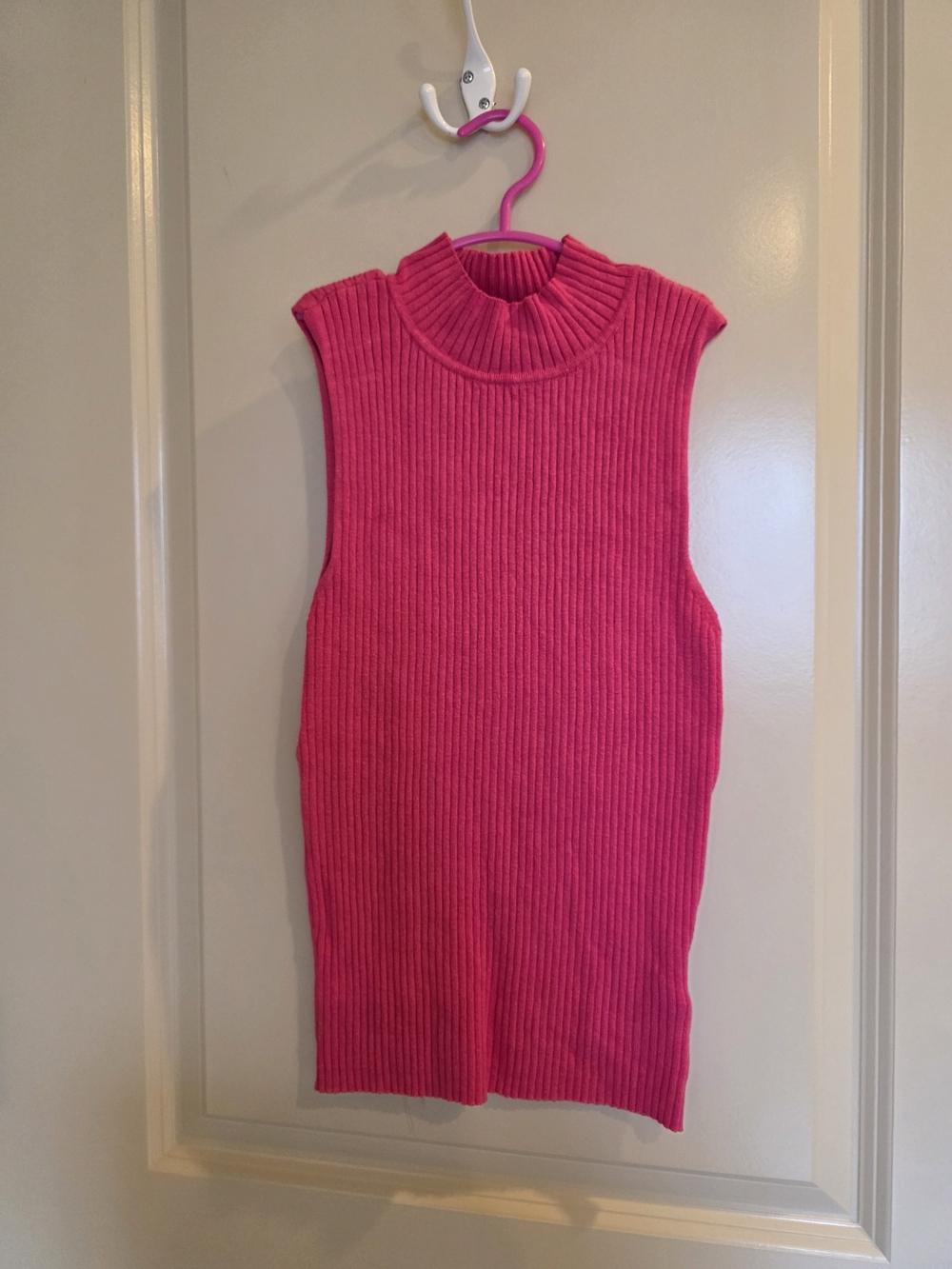 The Drop Sleeveless Ribbed Mock Neck Tank - Hot Pink